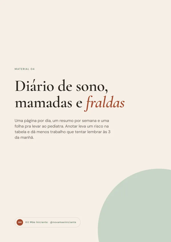 Capa do Diário de sono, mamadas e fraldas