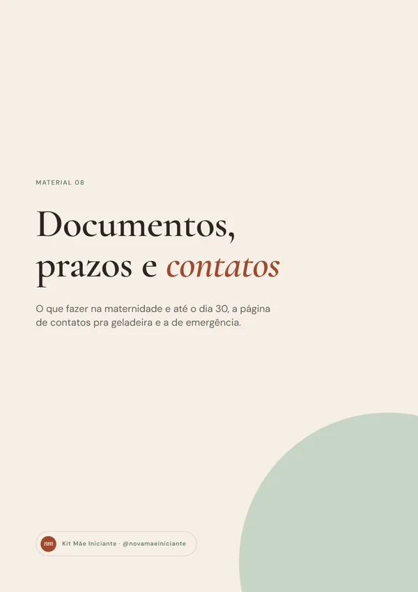Capa de Documentos, prazos e contatos